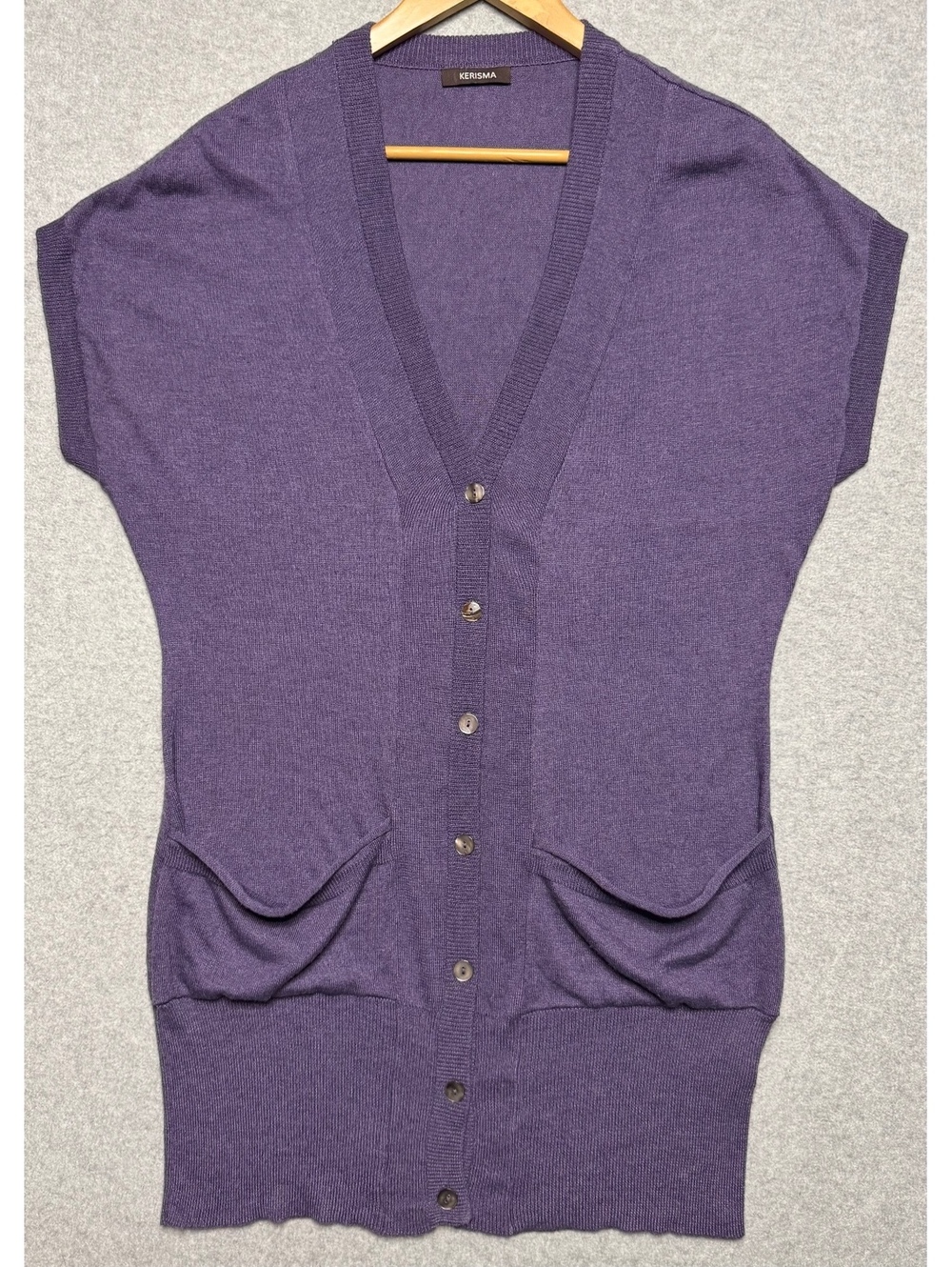 Kerisma Cashmere Blend Purple Cap Sleeve Button Cardigan Sweater XL